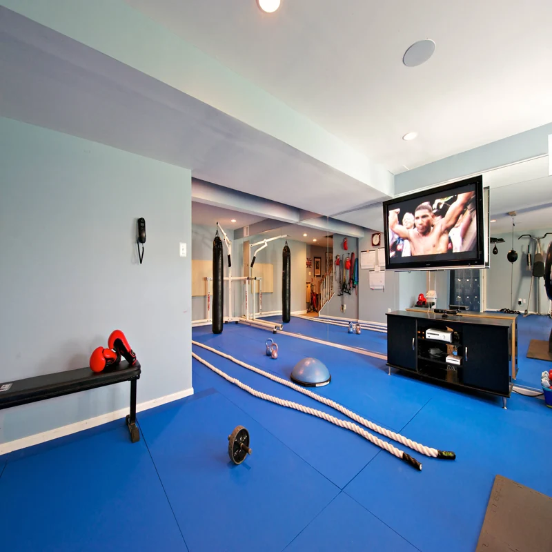 Elegant Dubai gym featuring black and blue floor.