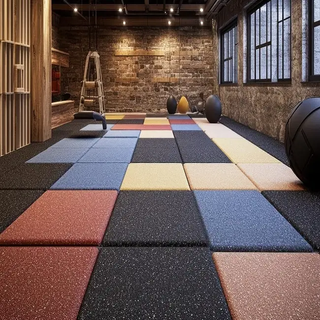 Colorful rubber tiles Flooring in gym space