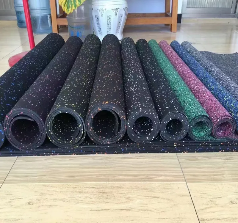 Rolled rubber flooring with colorful speckles