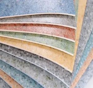 Samples of rubber sheet flooring in various colors