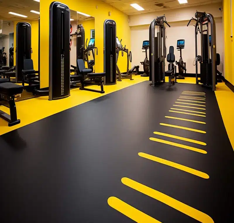 Commercial gym flooring with rubber tiles